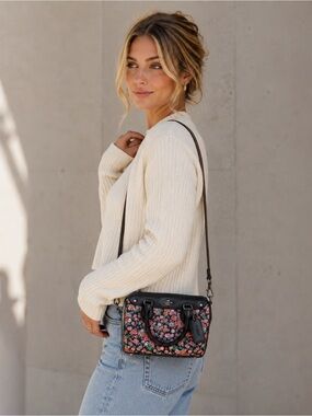Coach Prairie Floral Mini Bennett Satchel Crossbody Coquette Leather Purse